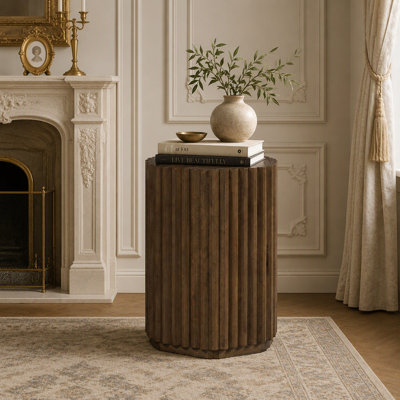 Modern Hexagonal White Oak Veneer Storage Accent Table