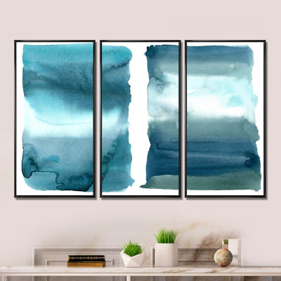 «Ocean Blue Aquatic Abstract Impression I», peinture sur toile flottante 3 pièces