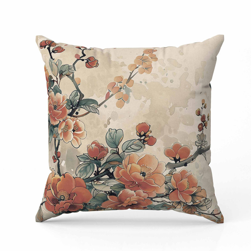 Coussin Scarlet Wing Heaven, Carré 18 po, Beige/Orange