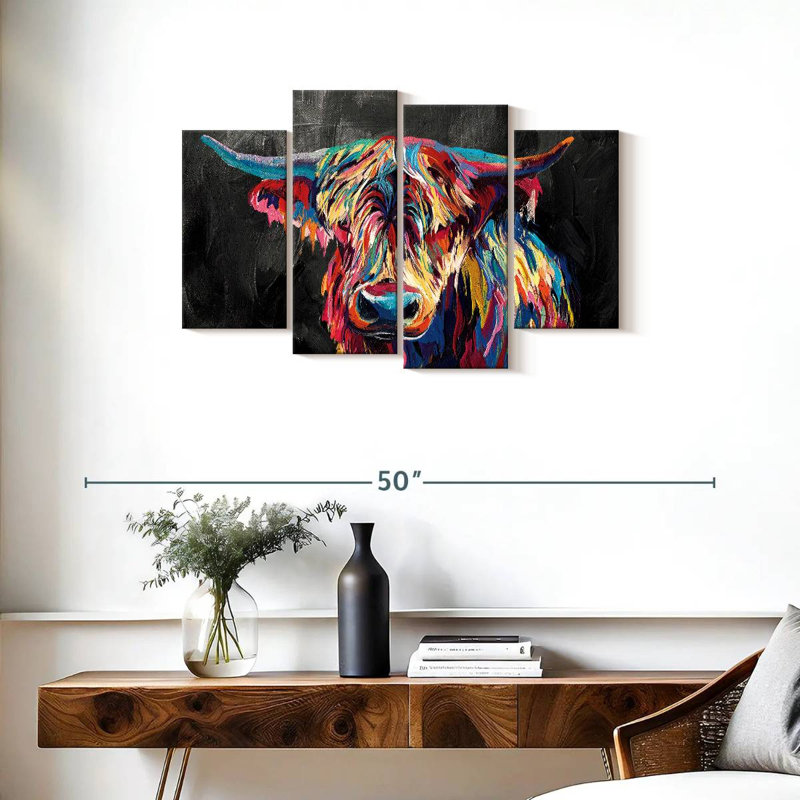 «Colorful Highland Cow», reproduction sur toile, H 22 po x l 36 po x P 1 po