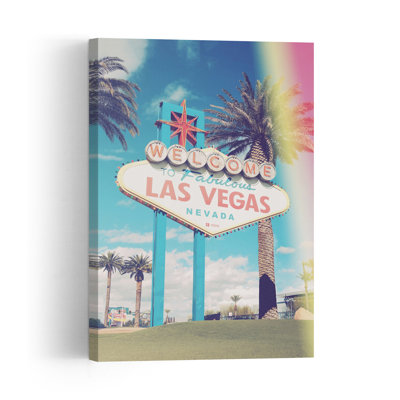 Fabulous Las Vegas Welcome Sign Classic Retro Vintage Palm Tree Landscape Nature Wall Art Print 1 Piece Wrapped Canvas Wall Art