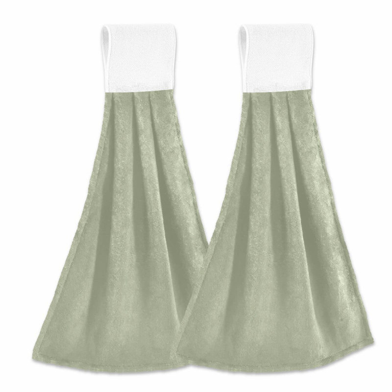 Sage Green Microfiber Hanging Kitchen Towels - Soft & Absorbent Set of 2 with Loop