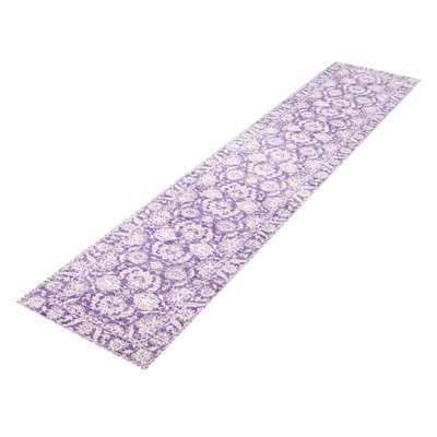 Tapis mauve héritage noué à la main de conception unique 2 pi 7 po x 12 pi 0 po