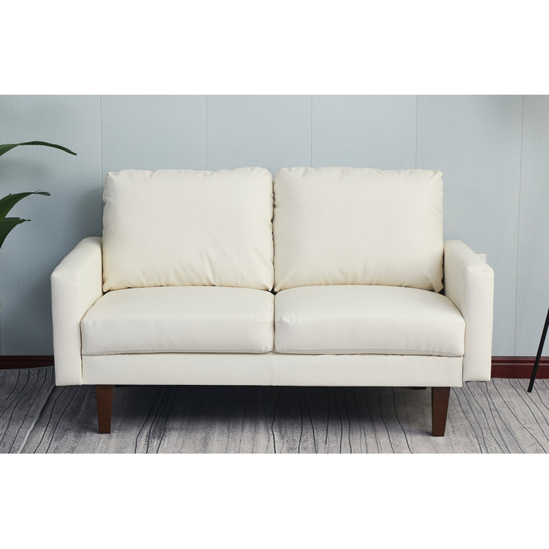 Canapé à accoudoirs carrés en similicuir de 58 po Marleina, Beige, H 34,2 po x l 70 po x P 33 po