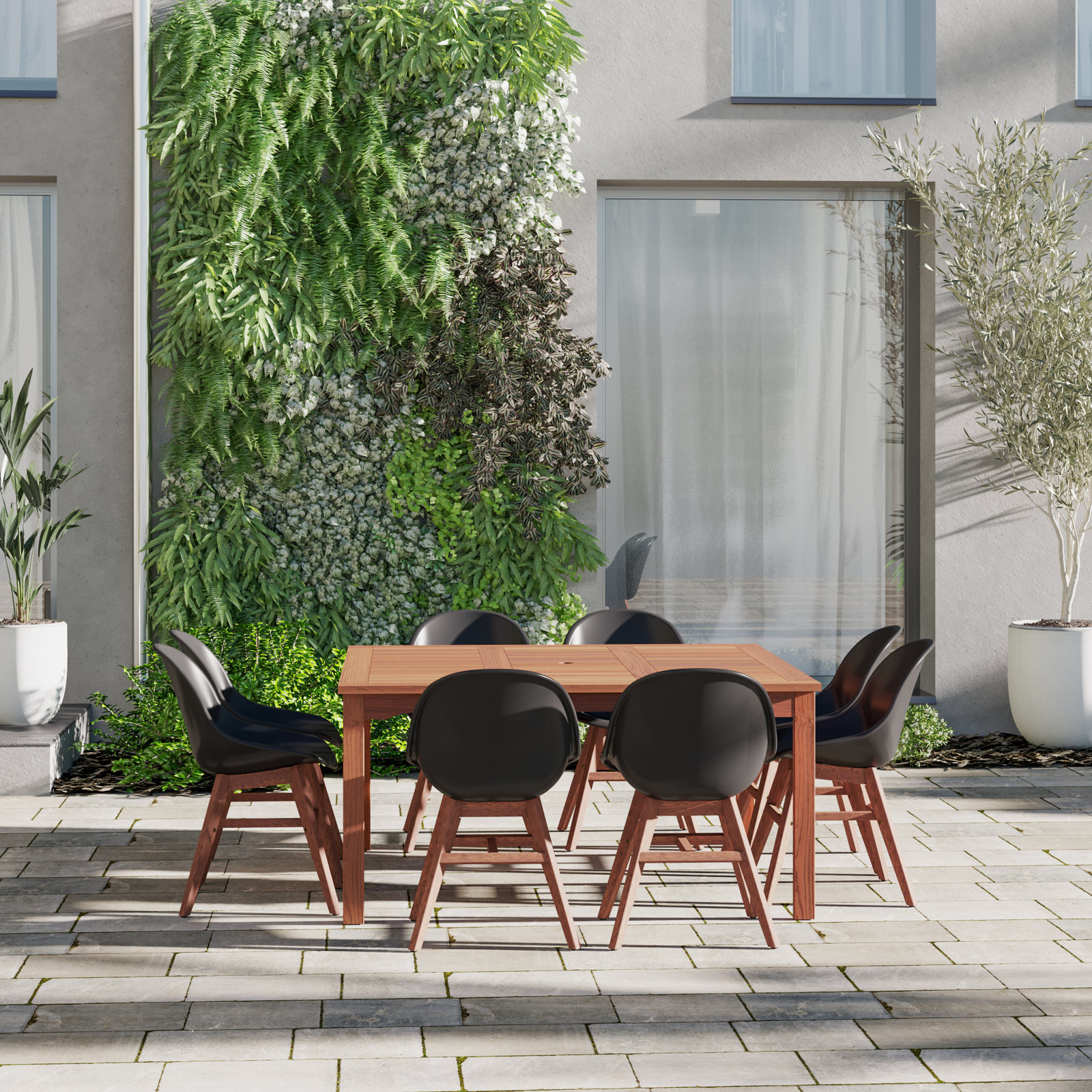 Alyisa 59" Eucalyptus Patio Dining Table, Dark Wood