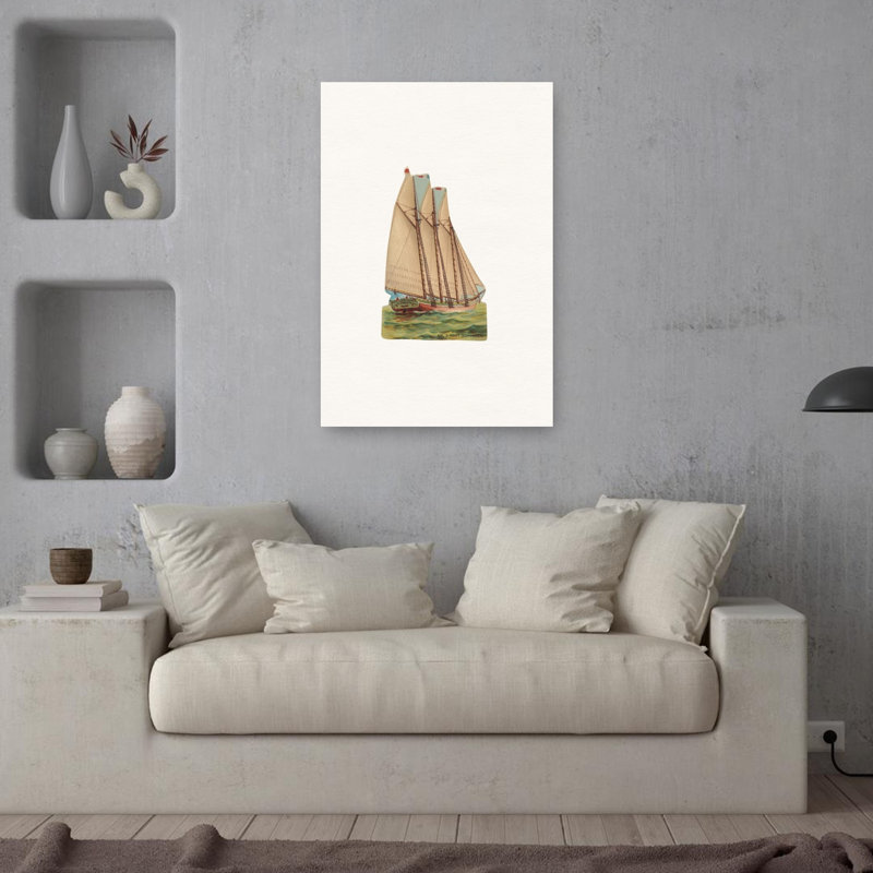 Vintage Two-Masted Schooner Classic Vintage Ocean Beach Wall Art Print, H 36 po x l 24 po