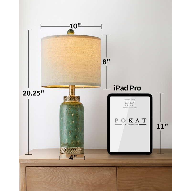 20"retro Green Resin Table Lamp Set Suitable For Living Room,bedroom,bedside Table Office