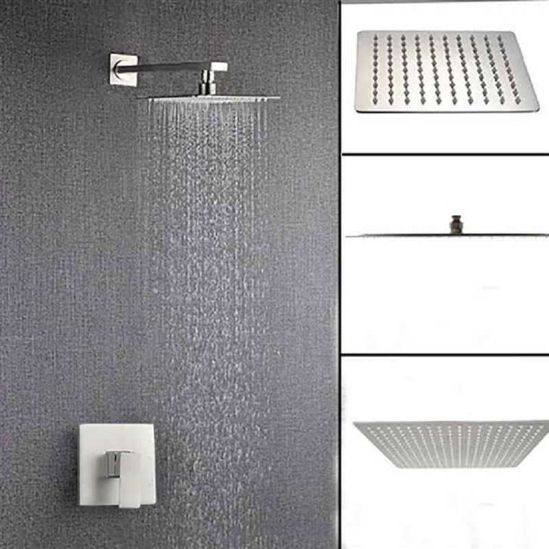 FontanaShowers Munich Rainfall Wall Mount Shower Head with Single Handle, 16 Inch Brass Brushed Nickel