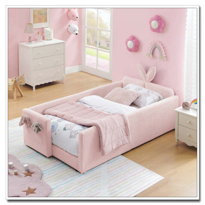 Lit plateforme tapissier simple avec tête de lit mignonne en forme d'oreille de lapin