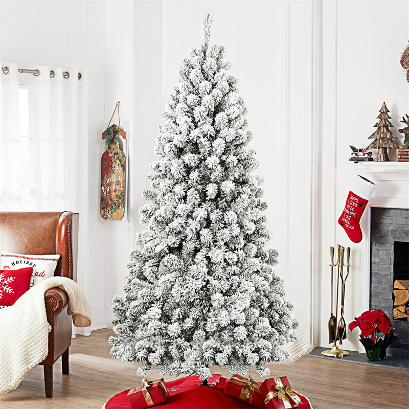 Arbre de Noël floqué pré-éclairé avec 498 pointes en fil mémoire, 5'