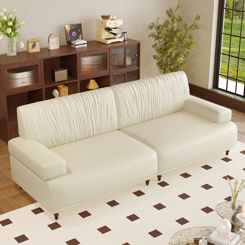 Canapé en cuir 86,4 po, canapé de salon moderne, Beige