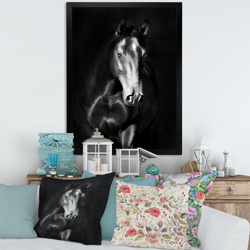 Portrait d'un cheval Kladruby noir - photographie sur toile, Toile encadrée noire, H 40 po x l 30 po x 1,5 po