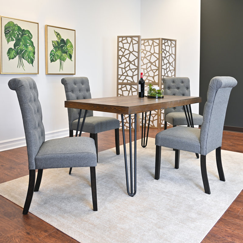 Red Barrel Studio® Tisheka Dining Set, Hairpin Dining Table, Table, 4 Chairs, Gray