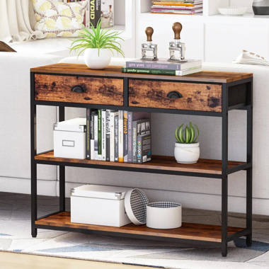 VASAGLE 39.4 Console Table with 3 Shelves Metal Frame Glass Shelf for  Living Room Black Entryway Table 