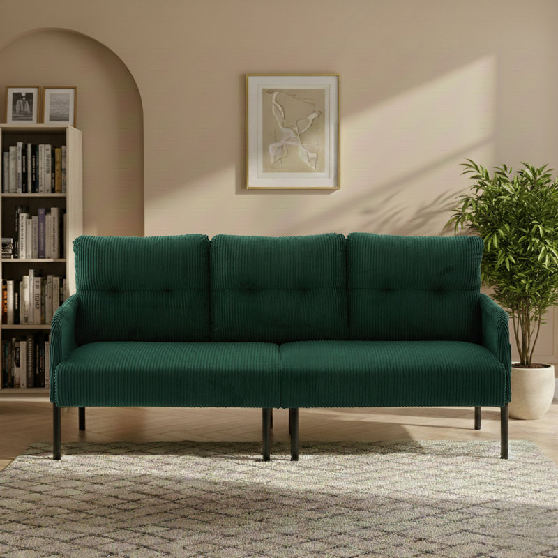 Canapé moderne en velours côtelé avec poches latérales et pieds en métal minimalistes, Émeraude
