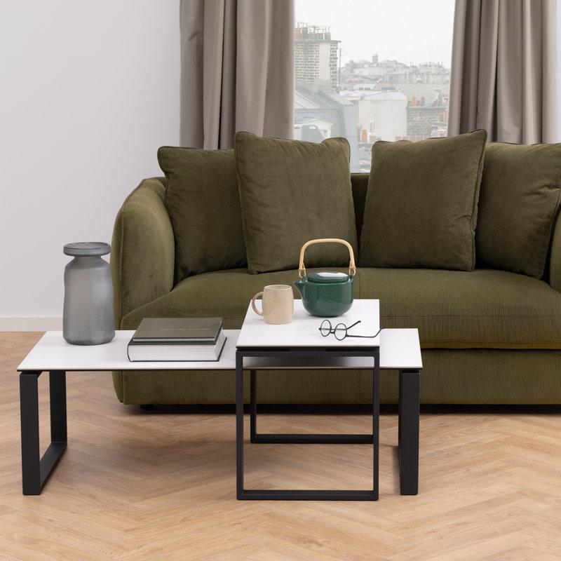 Katrine Coffee Table Set with Ceramic Akranes Top, White Marble