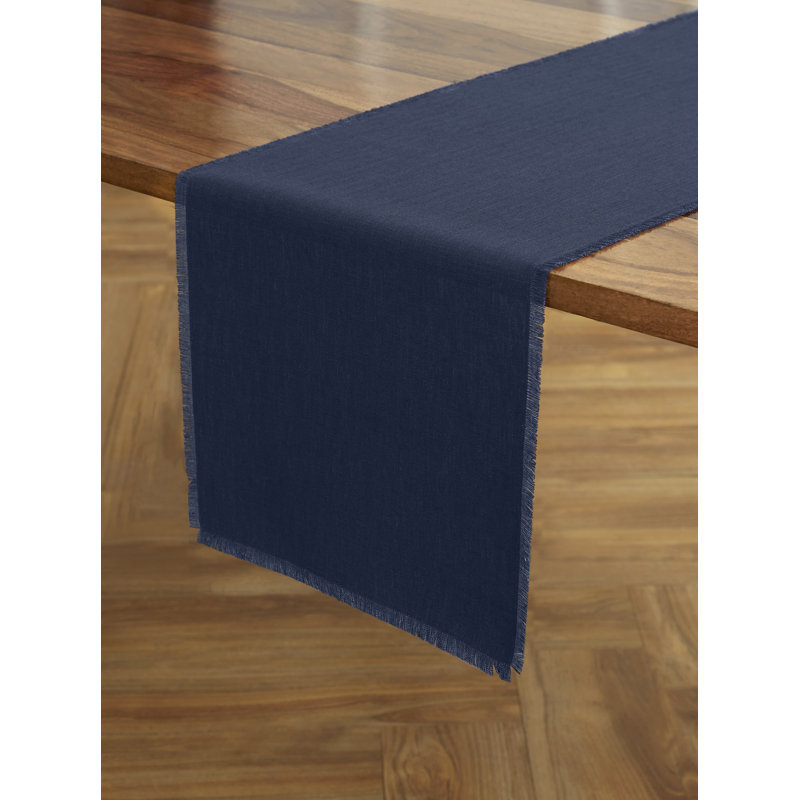 Fringe - 100% Pure Linen Table Runner, Navy, 120" x 14" Rectangle
