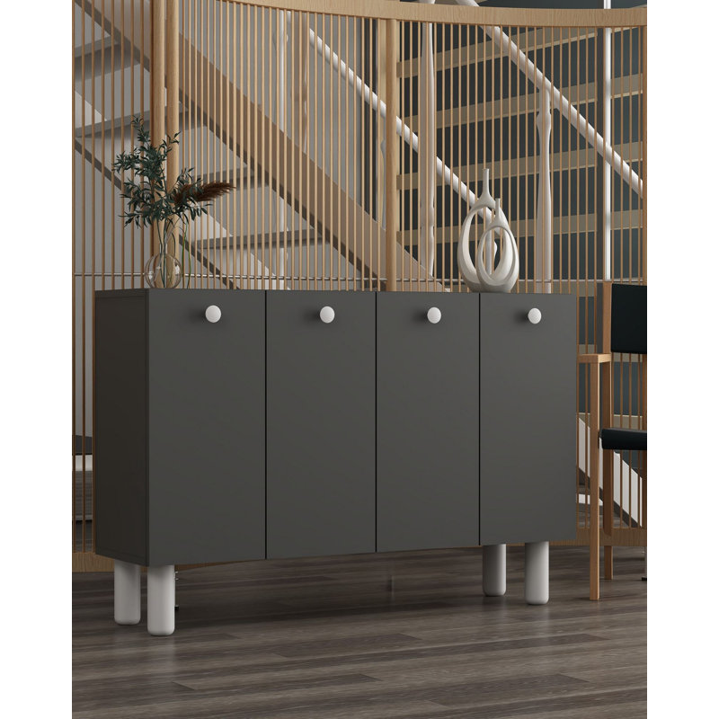 Modern Console Table, Anthracite & White, 100% Melamine Coated Particle Board, Thickness: 0.7 inches | Features Multiple Shelves, Wall-Mountable Design, Stylish & Functional for Living Room or Entryway