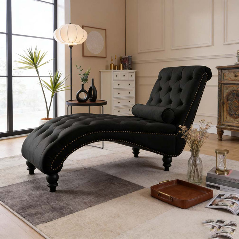 Fauteuil inclinable en velours capitonné, Noir