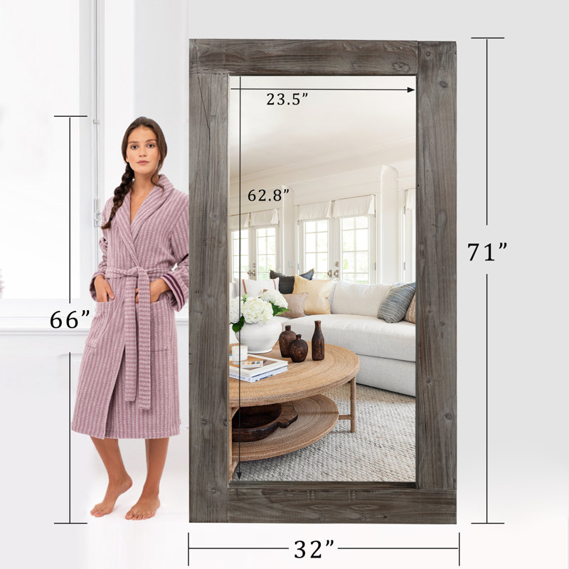 Mateus Distressed Solid Wood Wall Mirror Farmhouse/Rustic/Retro Mirror, 71" x 31", Antique Brown