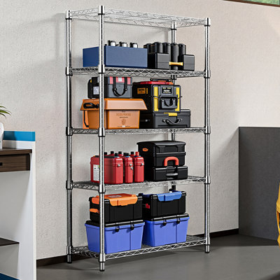 Steel 5 Shelving Unit, 1250 Lbs, 13.8" D X 23.6" W 62.4" H, Ideal For Garage, Home, And Office Use Lbs Heavy Duty Utility Shelving, Adjustable Various Storage Needs