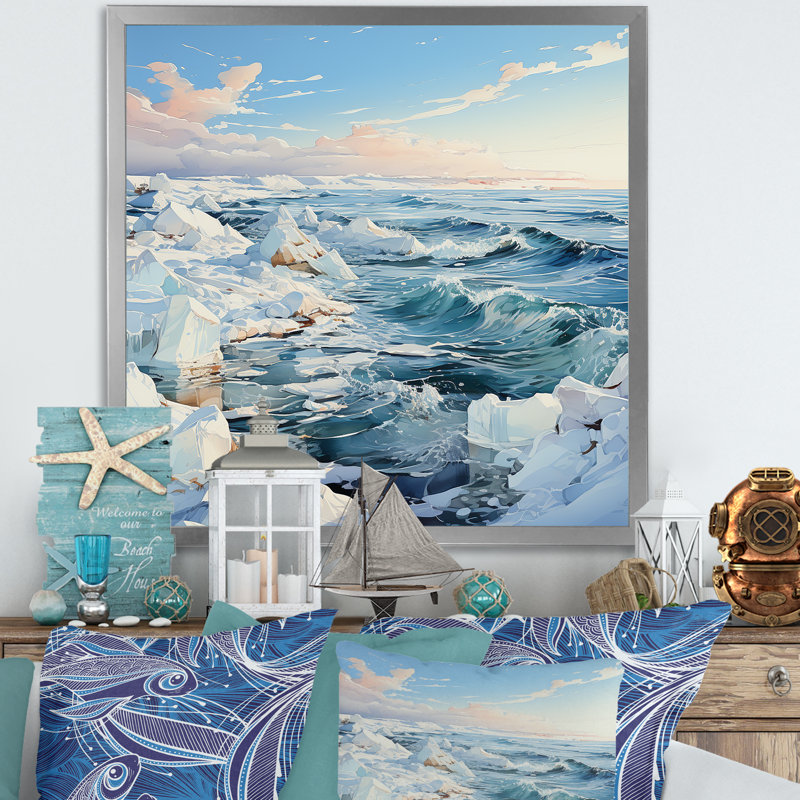 «Ocean Winter Scenery II», reproduction sur toile, Cadre simple argenté, H 24 po x l 24 po x P 1 po