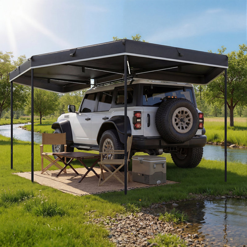 270 Degree Car Side  Awning, Vehicle Awning With Built-In Led Lights & Reflective Strips, Fan-Shaped, 270° L-Shape