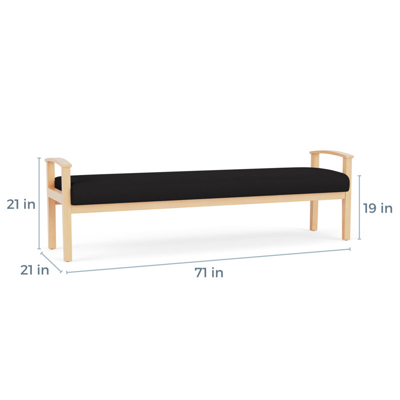 Amherst Wood Waiting Reception 3 Seat Bench Upholstered Seat Solid Wood Frame, Natural, Open House Black