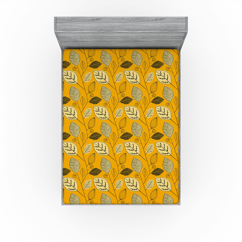 Drap-housse Ambesonne, Drap-housse très grand californien, Jaune souci, noir, beige / floral
