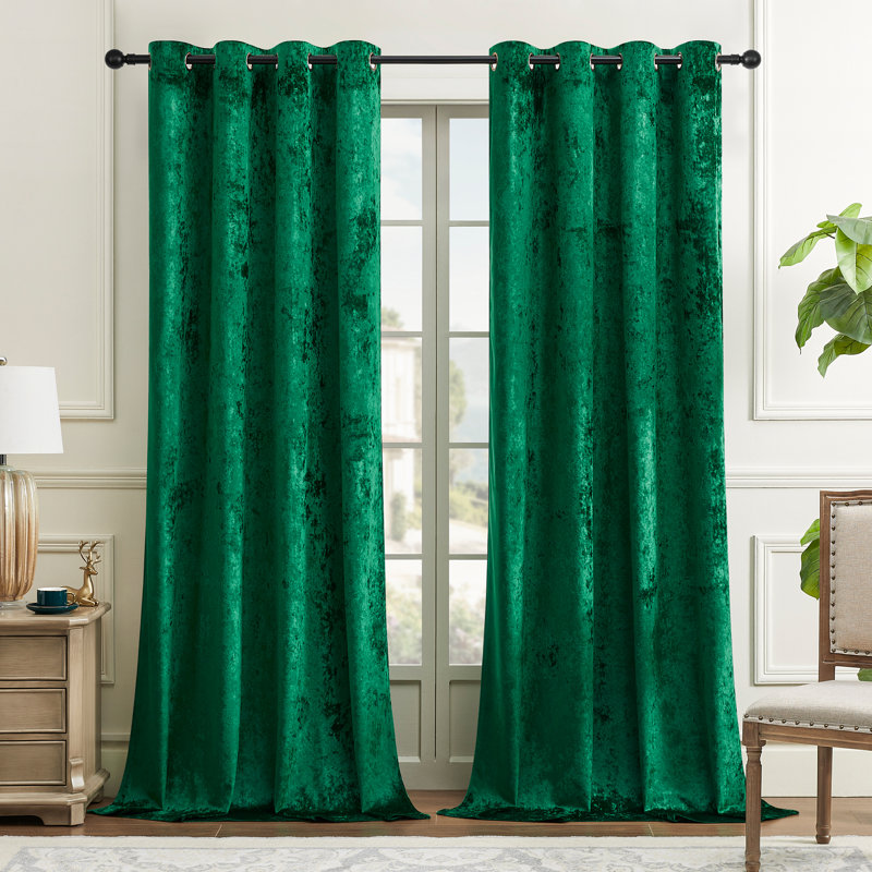 Deavion Velvet Crushed Curtains with Metal Grommets Room Darkening 2 Panel Set, 52" W x 84" L, Dark Green