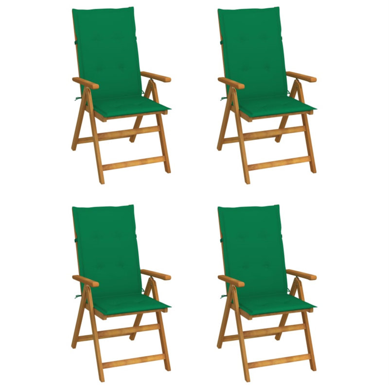 Chaise d'extérieur avec chaises inclinables d'extérieur en bois d'acacia massif, Vert, Naturel