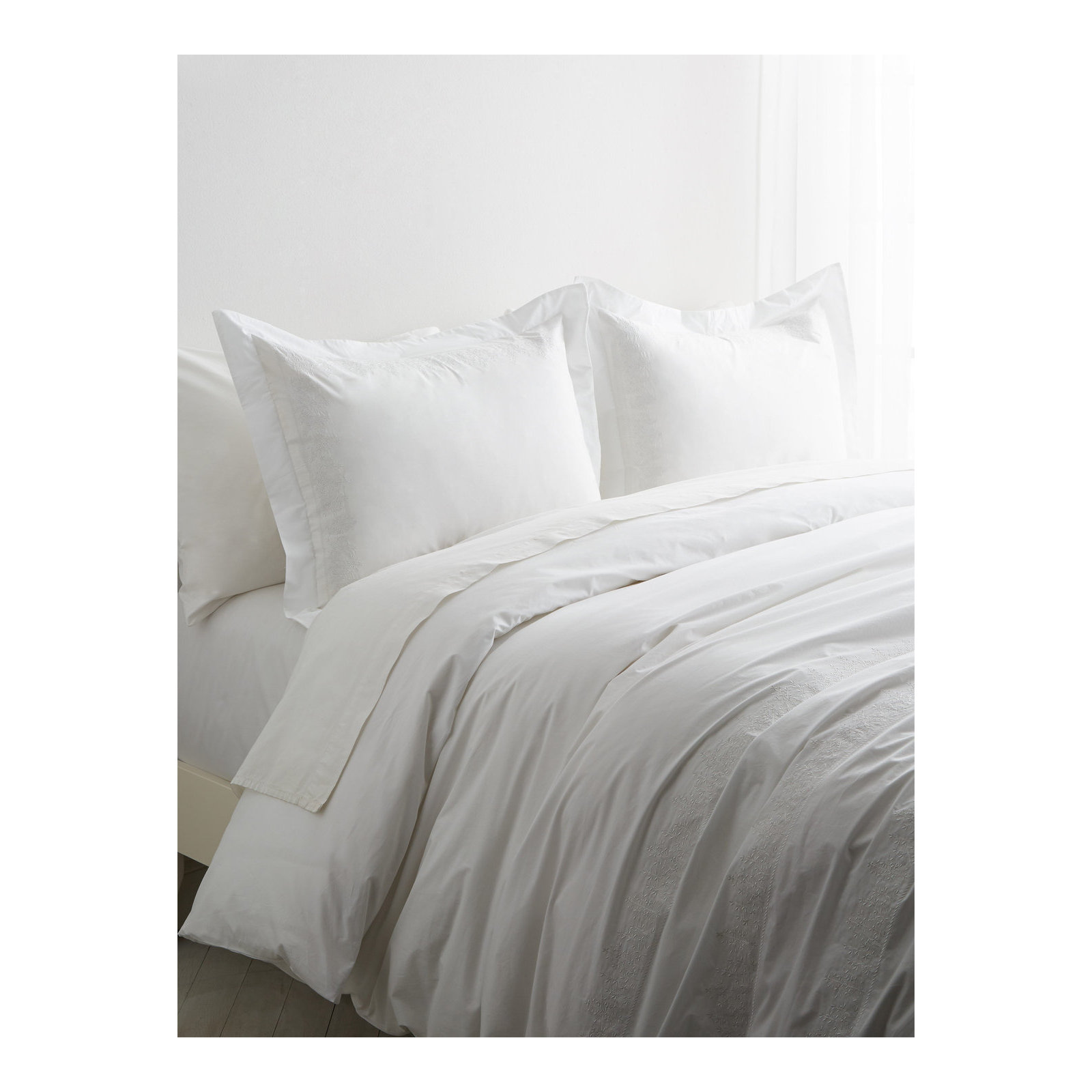 Azra Cotton Percale Duvet Cover, King Duvet Cover + 2 King Shams, White