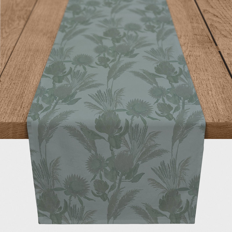 Rectangular Floral Table Runner, 72" x 16", Light Blue