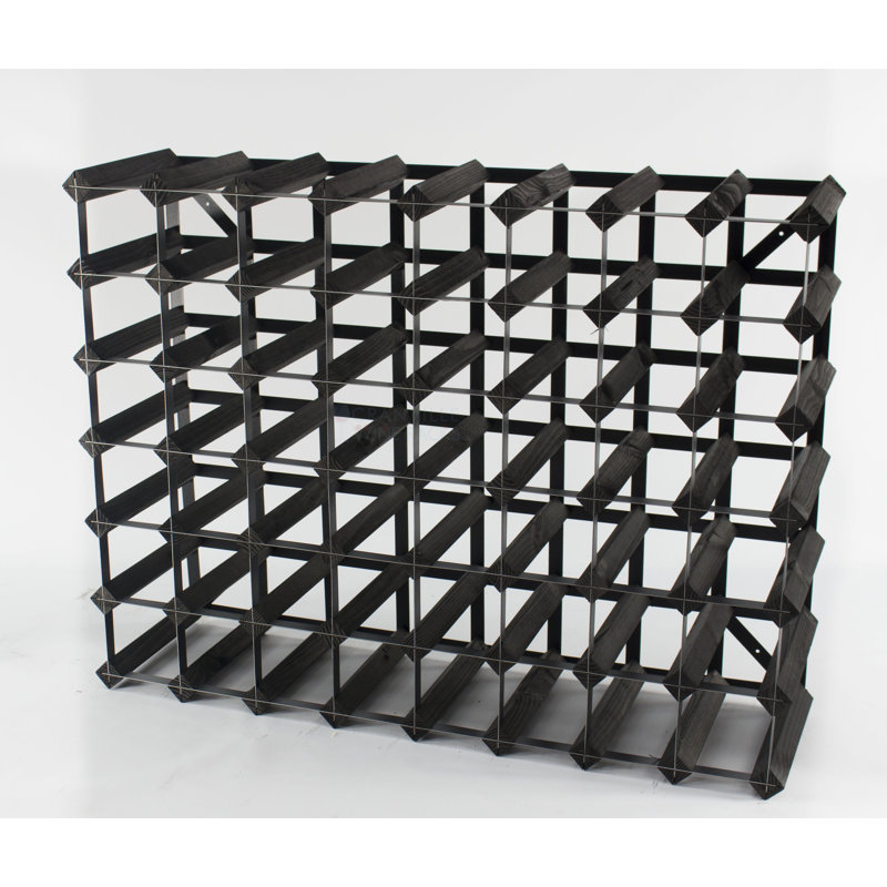Liddle Solid Wood Wine Bottle Rack, 62cm H x 23cm D x 81cm W, Black Stained / Galvanised Steel
