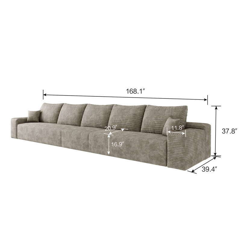 168" Cloud Sectional Couch,Modern Modular Sofa with Deep Seat, Camel Corduroy