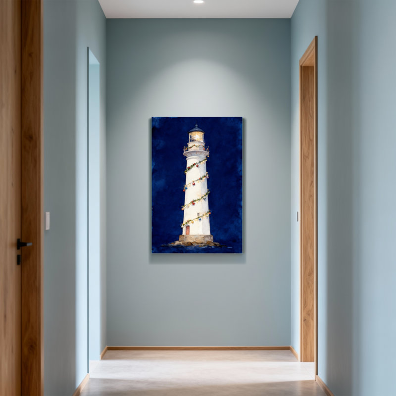 Phare de Noël décoré de lumières de Noël, H 24 po x l 16 po