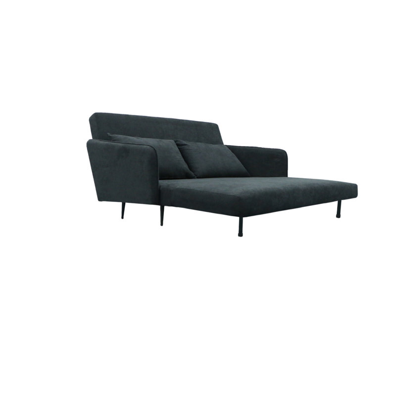 Causeuse convertible en tissu noir 61 po avec coussins