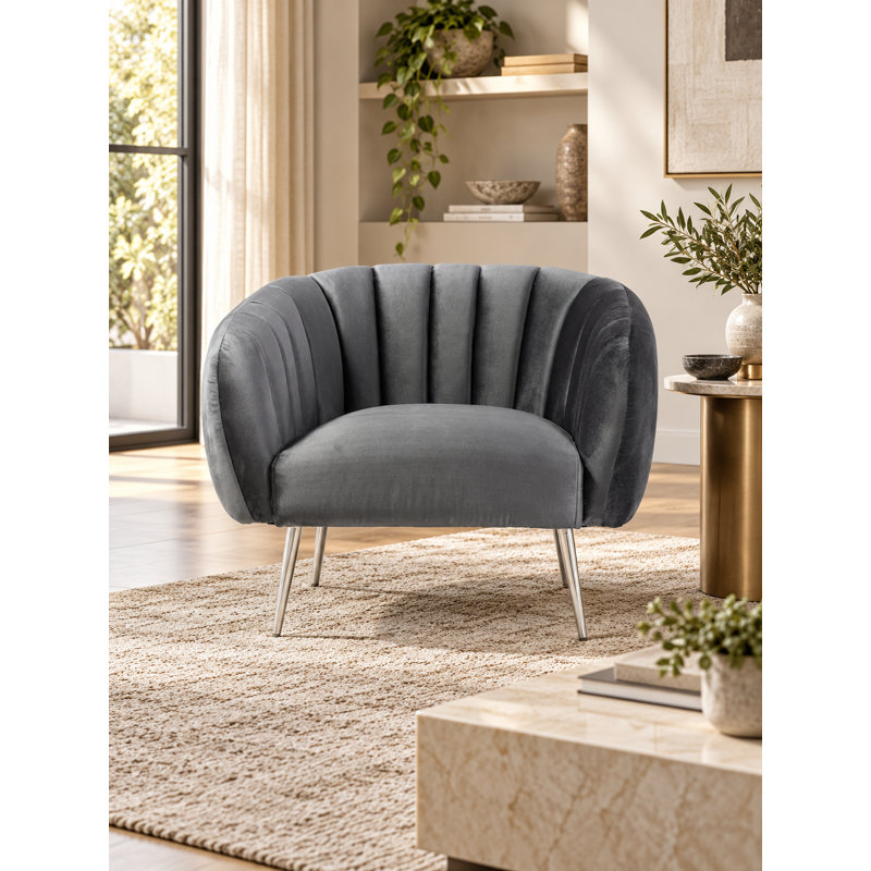 Chaise longue en velours Hilda, Gris, Argent
