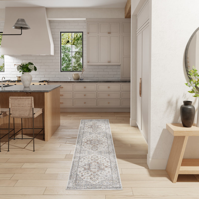Tapis gris / multicolore lavable à la machine Laivai Astra, Tapis de couloir 2 pi 2 po x 8 pi