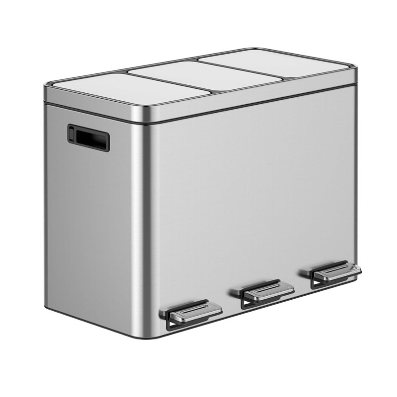 Poubelle de cuisine 3 x 4 gallons, poubelle à 3 compartiments classés avec couvercle à fermeture en douceur, poubelle en acier inoxydable avec poubelle intérieure amovible pour bureau à domicile, 3 x 15 L