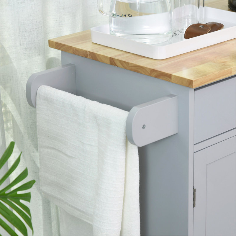 Îlot de cuisine avec chariot, tiroir, armoire de rangement et porte-serviettes, Gris