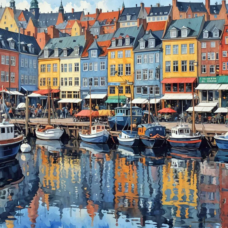 Art mural sur toile coloré Nyhavn, H 20 po x l 20 po x P 1,5 po