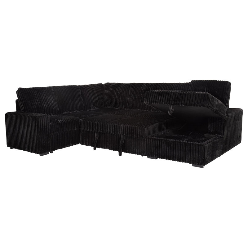 Jallet Sleeper Sectional Sofa Storage Chaise Black