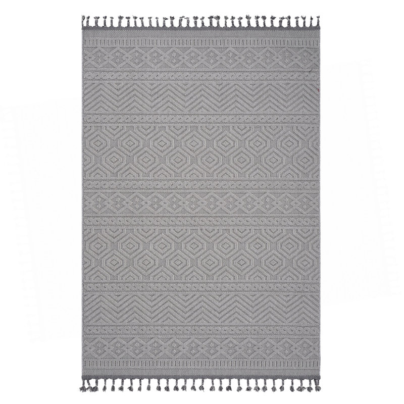 Collection White /Geometric Indoor/Outdoor Area Rug, Rectangle 5'3" x 7'6"