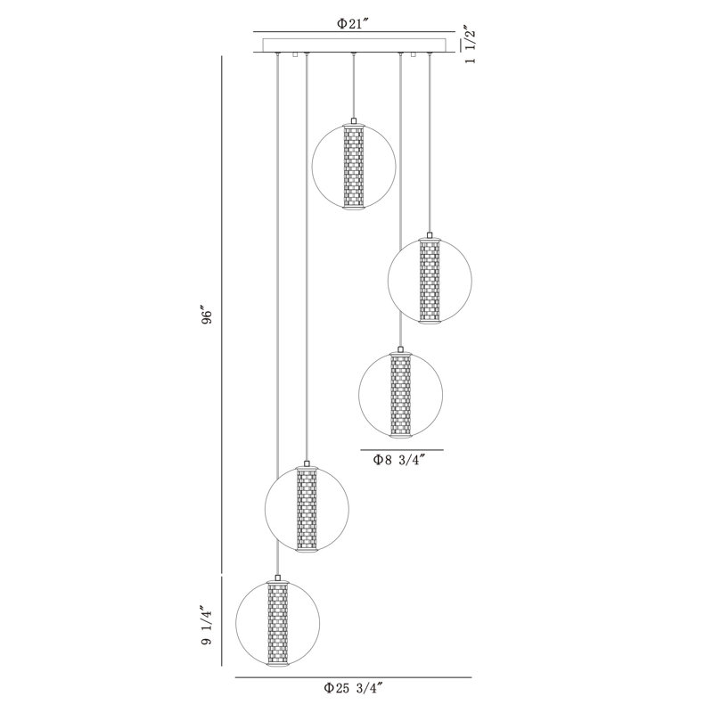 Atomo 5 Light Pendant in, Clear, Chrome
