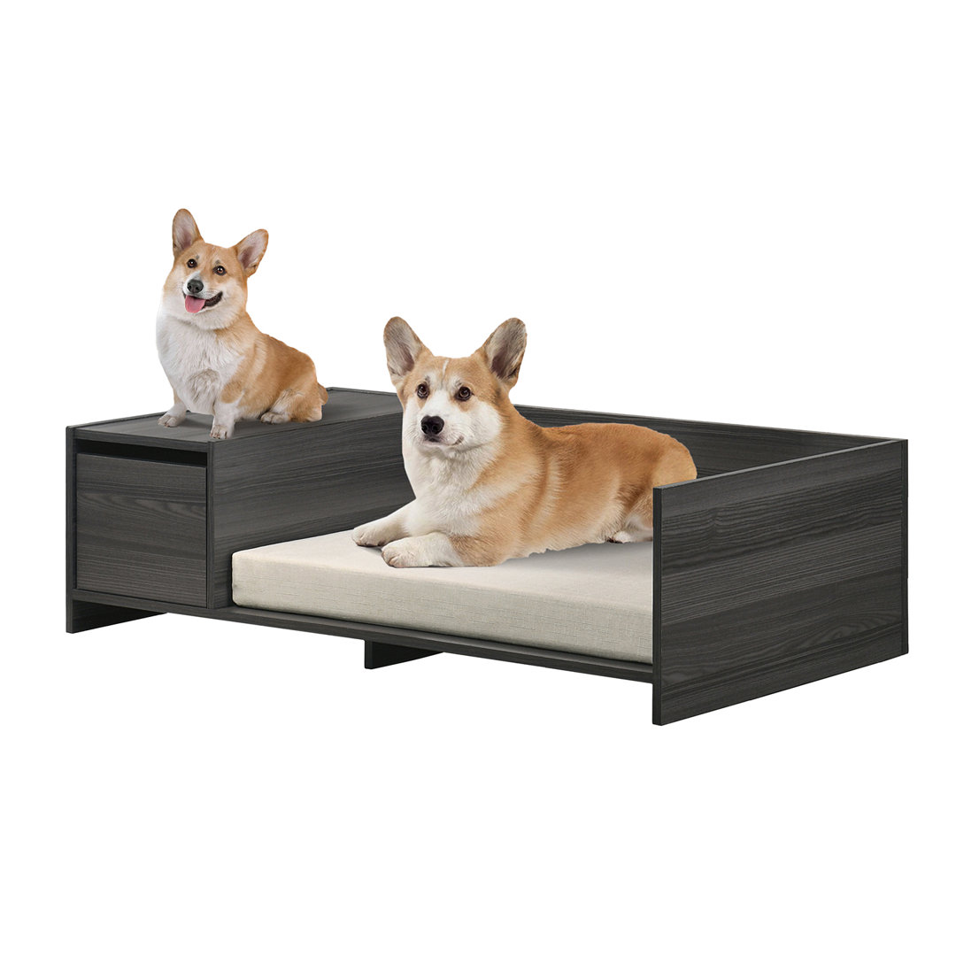 Esme Ash Gray 47" Wide Modern Comfy Pet Bed With Cushion And Side Storage Compartment Corrigan Studio®