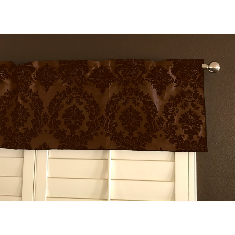 Damask Tailored Window Valance, 56" W x 28" L, Brown/Ivory
