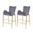 28.75Inch Counter Height Bar Stools Set Of 2, Bar Height Arm Chairs, Velvet Fabric Stools With Golden Legs And Footrests,Gray-864829278