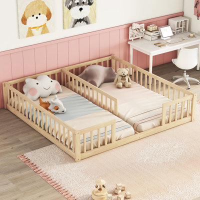 Jaquelinne Double Twin Floor Bed with Fence, Guardrails