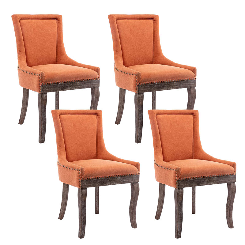 Siersha Linen Side Chair Dining Chair（set of 4）, Orange